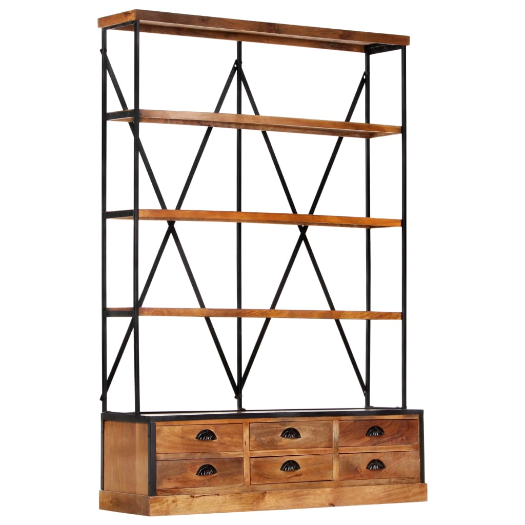 4-Tier Bookcase With 6 Drawers 122X36X181 Cm Solid Mango Wood