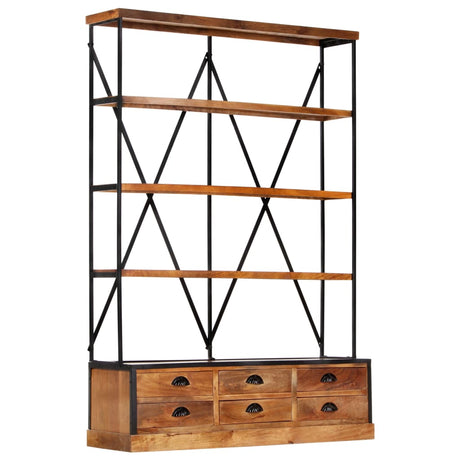 4-Tier Bookcase With 6 Drawers 122X36X181 Cm Solid Mango Wood