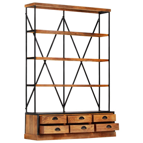 4-Tier Bookcase With 6 Drawers 122X36X181 Cm Solid Mango Wood