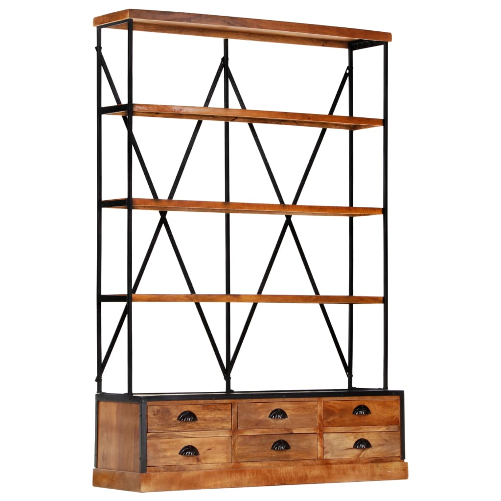4-Tier Bookcase With 6 Drawers 122X36X181 Cm Solid Mango Wood