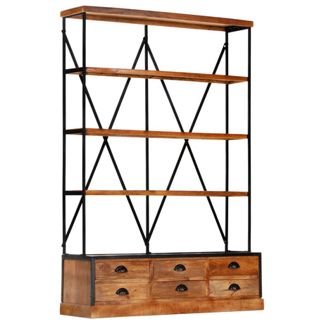 4-Tier Bookcase With 6 Drawers 122X36X181 Cm Solid Mango Wood