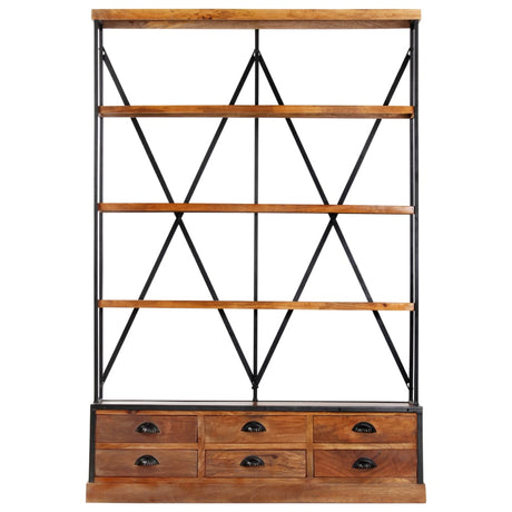 4-Tier Bookcase With 6 Drawers 122X36X181 Cm Solid Mango Wood