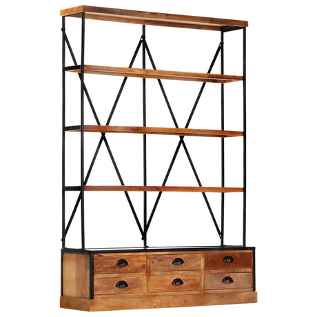 4-Tier Bookcase With 6 Drawers 122X36X181 Cm Solid Mango Wood