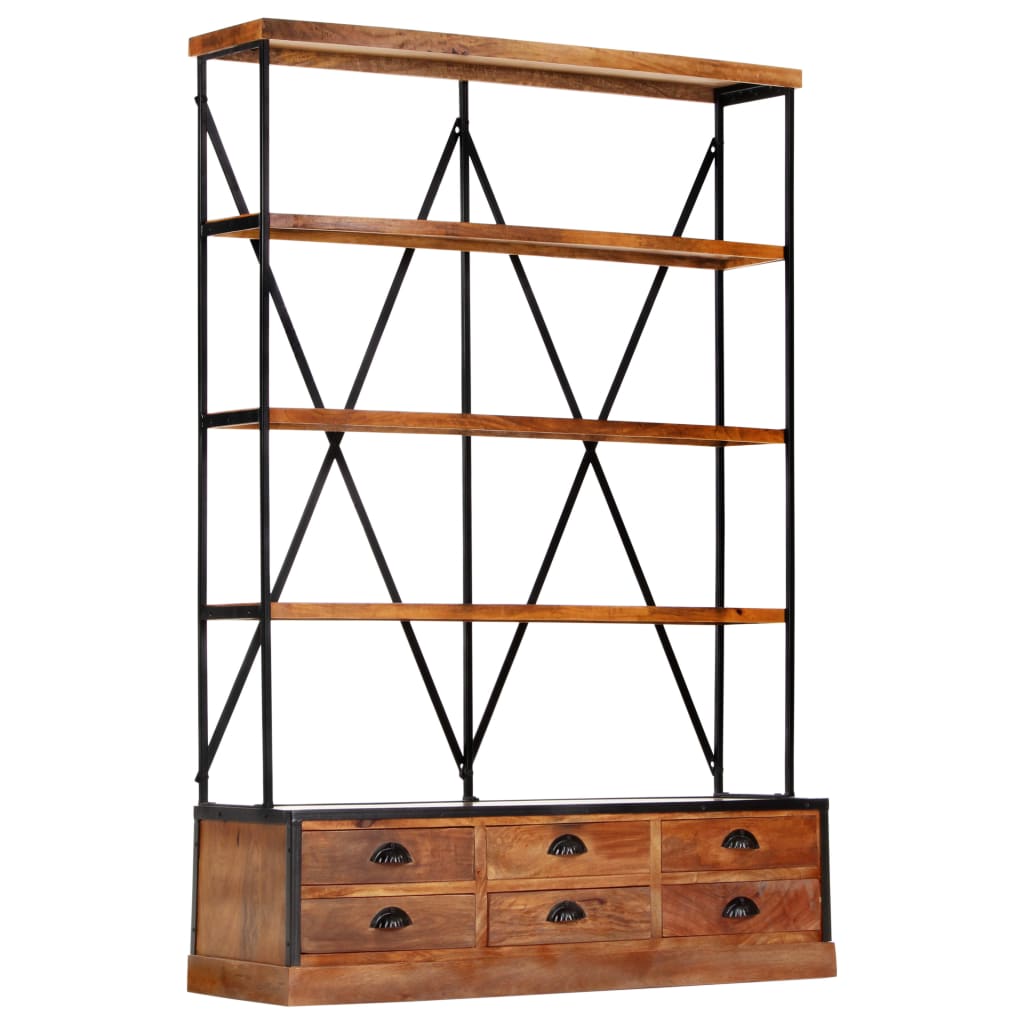 4-Tier Bookcase With 6 Drawers 122X36X181 Cm Solid Mango Wood