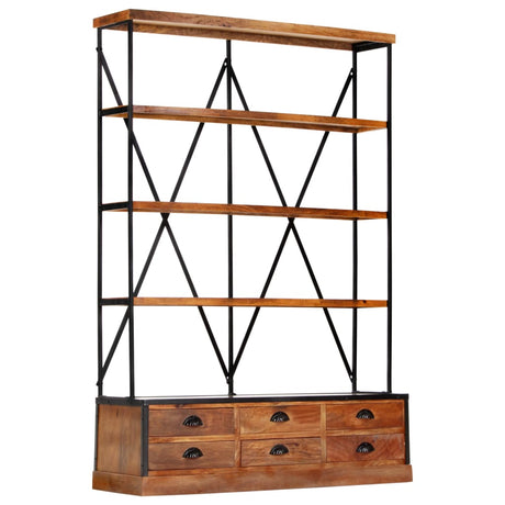 4-Tier Bookcase With 6 Drawers 122X36X181 Cm Solid Mango Wood