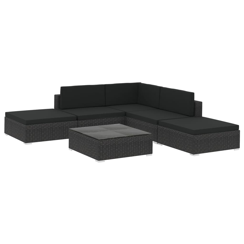 6 Piece Garden Lounge Set With Cushions Poly Rattan Black