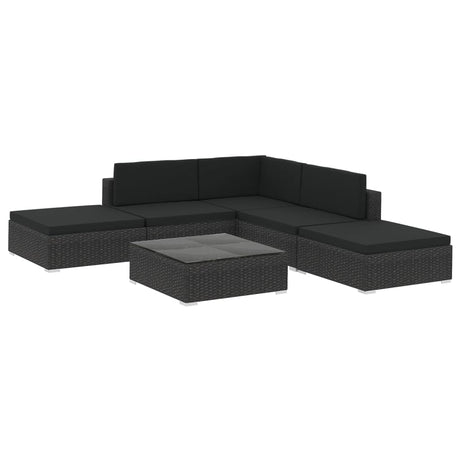 6 Piece Garden Lounge Set With Cushions Poly Rattan Black