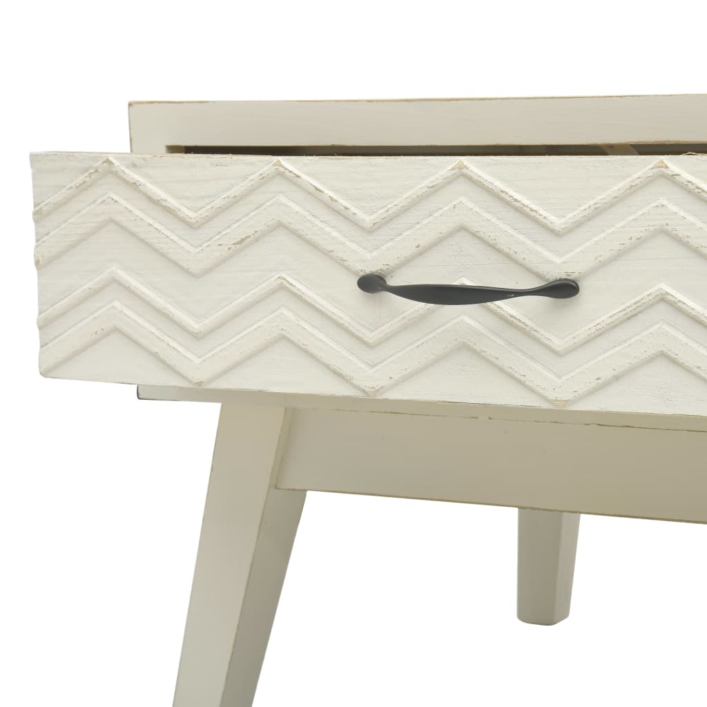 Coffee Table With 2 Drawers Carving Grey 110X50X40 Cm Wood