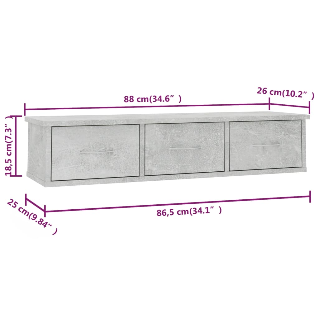 Wall-Mounted Drawer Shelf 88X26X18.5 Cm Engineered Wood