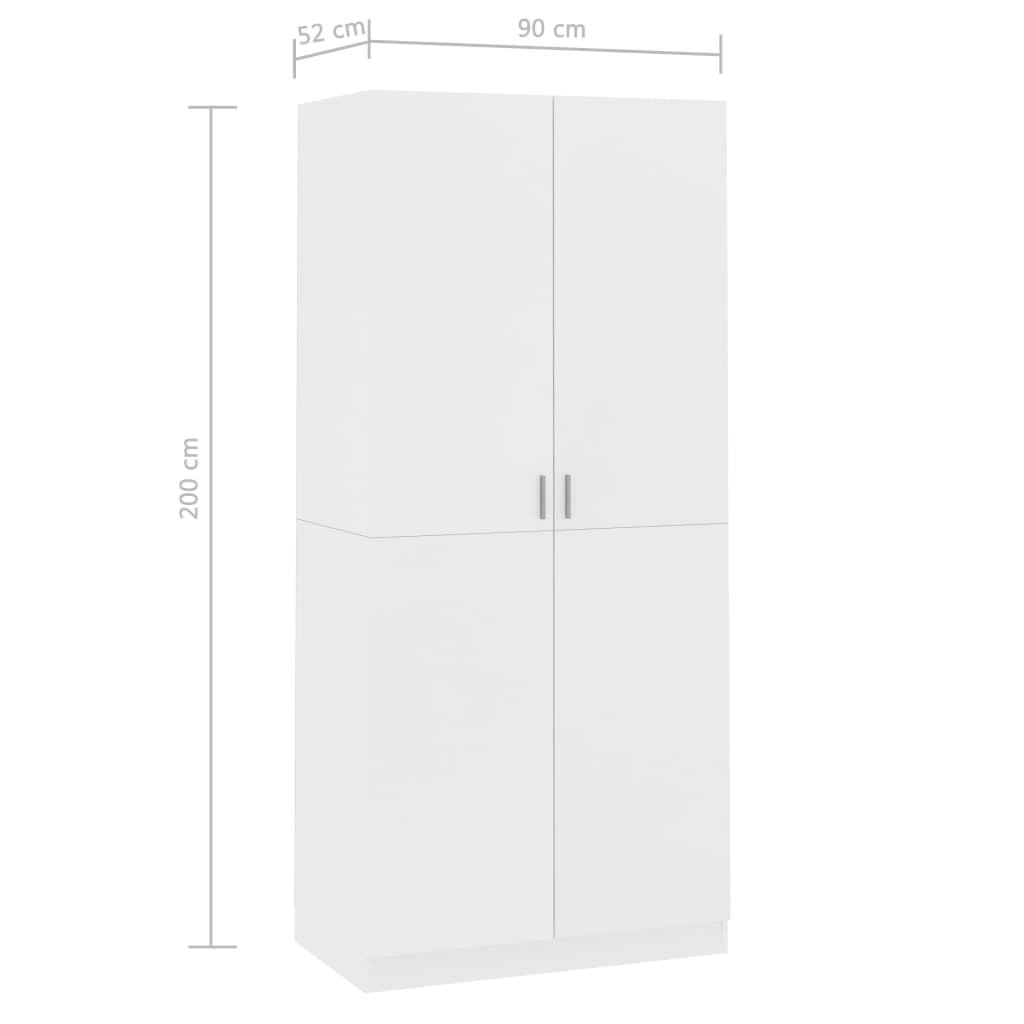 Wardrobe White 90x52x200 cm Engineered Wood
