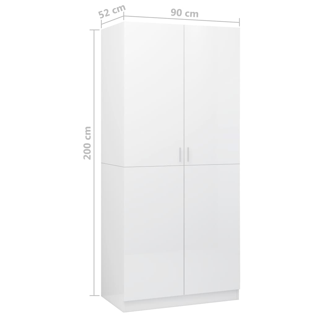 Wardrobe High Gloss White 90x52x200 cm Engineered Wood