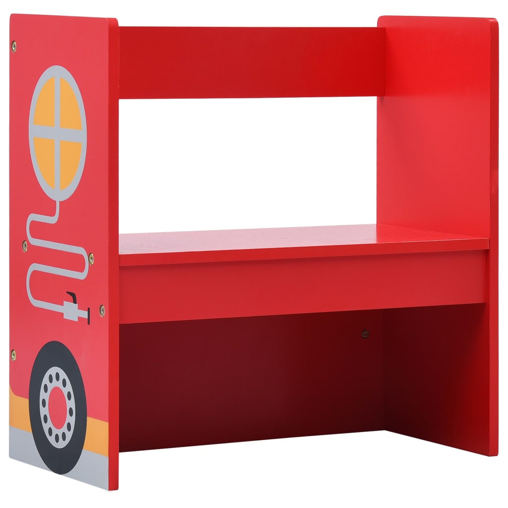 3 Piece Kids Chair Table Set Fire Truck Design Wood