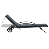 Sun Lounger With Cushion & Wheels Poly Rattan