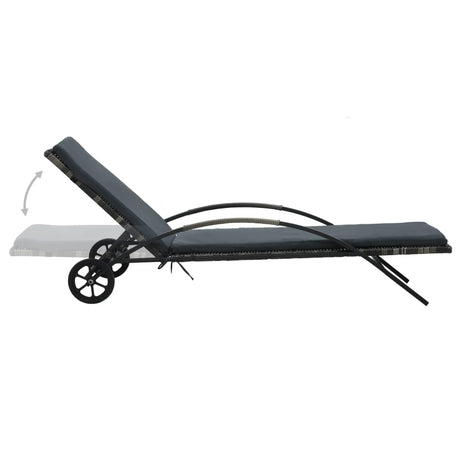 Sun Lounger With Cushion & Wheels Poly Rattan