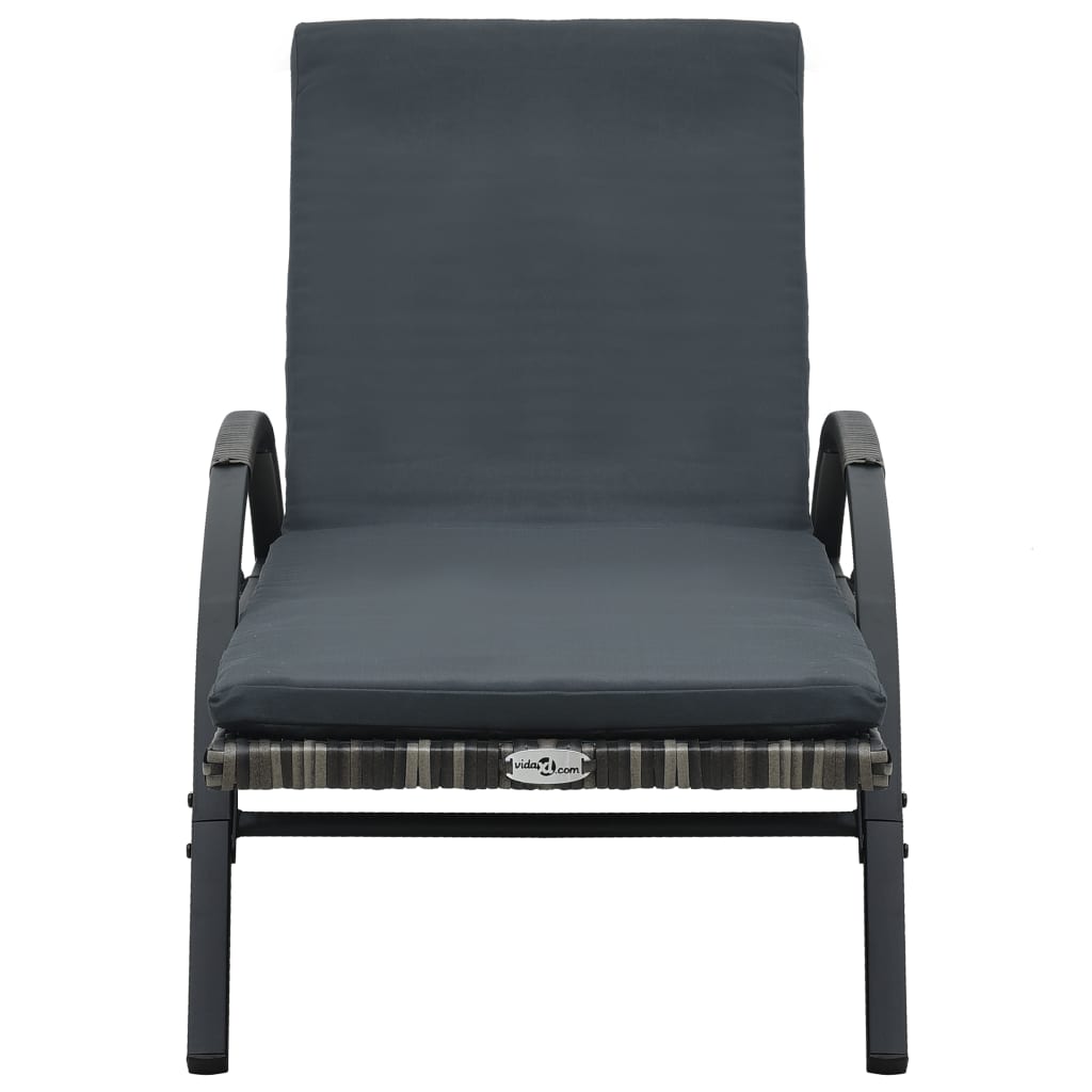 Sun Lounger With Cushion & Wheels Poly Rattan