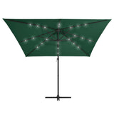 Cantilever Garden Parasol with LED lights and Steel Pole 250x250 cm Green