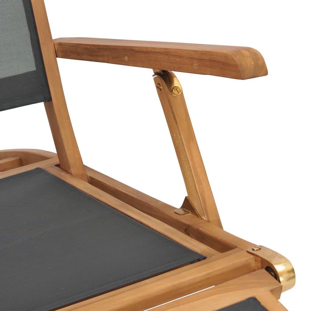 Deck Chair With Footrest Solid Teak Wood Black