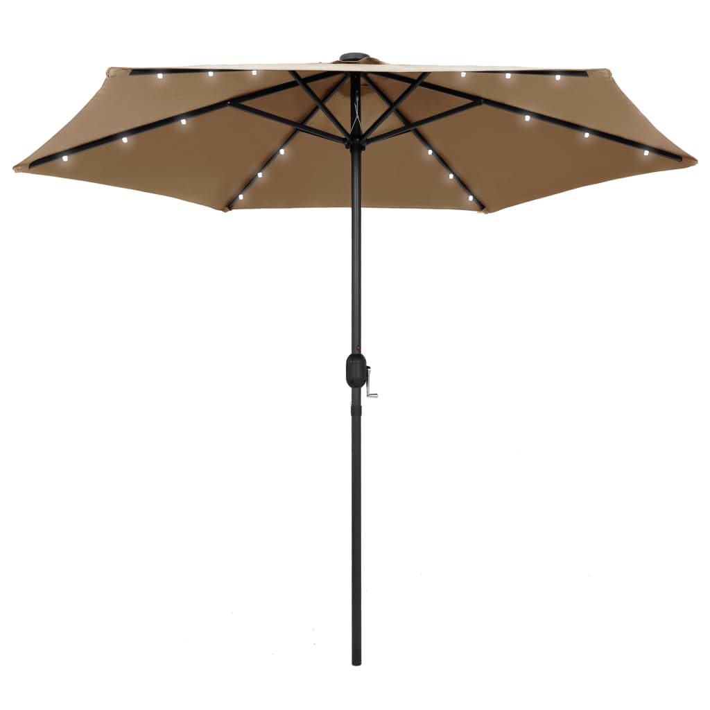 Garden Parasol with LED Lights and Aluminium Pole 270 cm Taupe