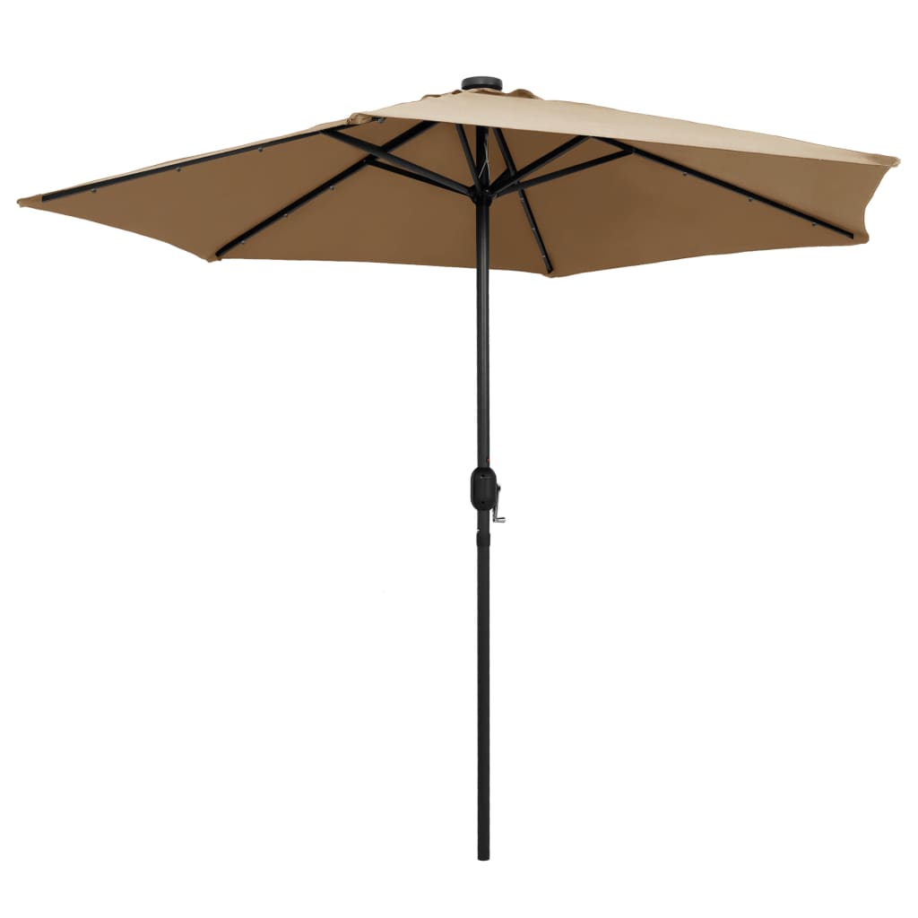 Garden Parasol with LED Lights and Aluminium Pole 270 cm Taupe