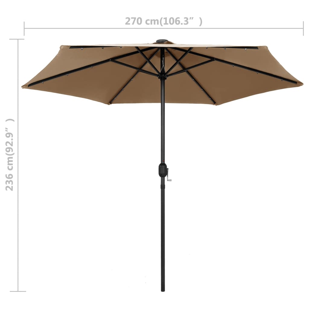 Garden Parasol with LED Lights and Aluminium Pole 270 cm Taupe