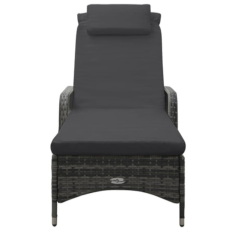 Sun Lounger With Wheels Poly Rattan Grey