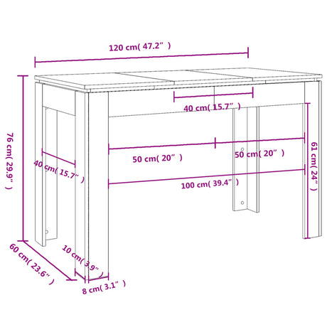 Dining Table 120X60X76 Cm Engineered Wood