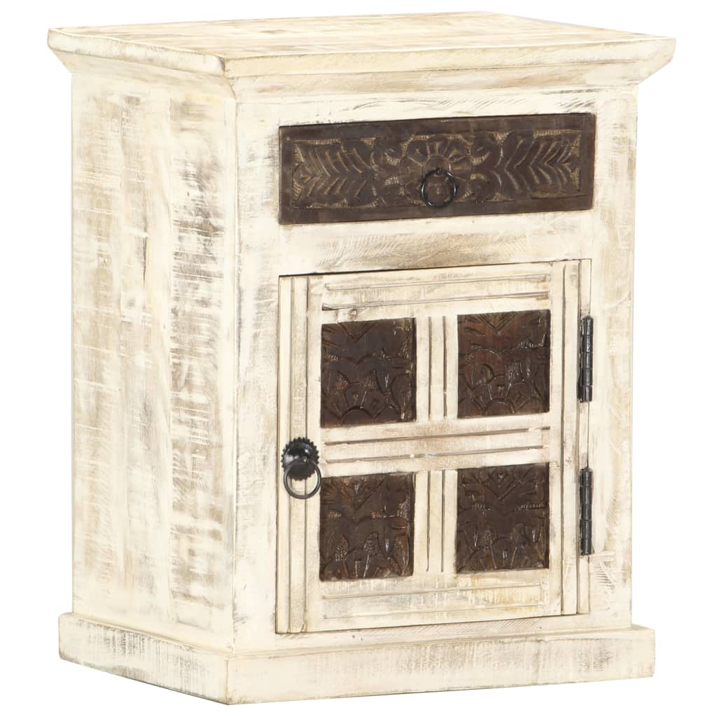 Bedside Cabinet White 40X30X50 Cm Solid Mango Wood