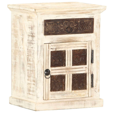 Bedside Cabinet White 40X30X50 Cm Solid Mango Wood