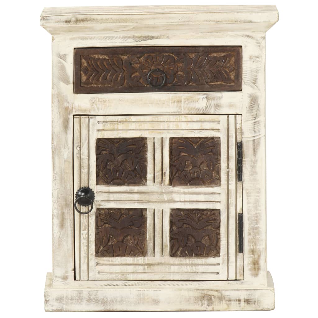 Bedside Cabinet White 40X30X50 Cm Solid Mango Wood