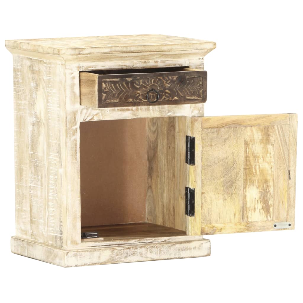 Bedside Cabinet White 40X30X50 Cm Solid Mango Wood