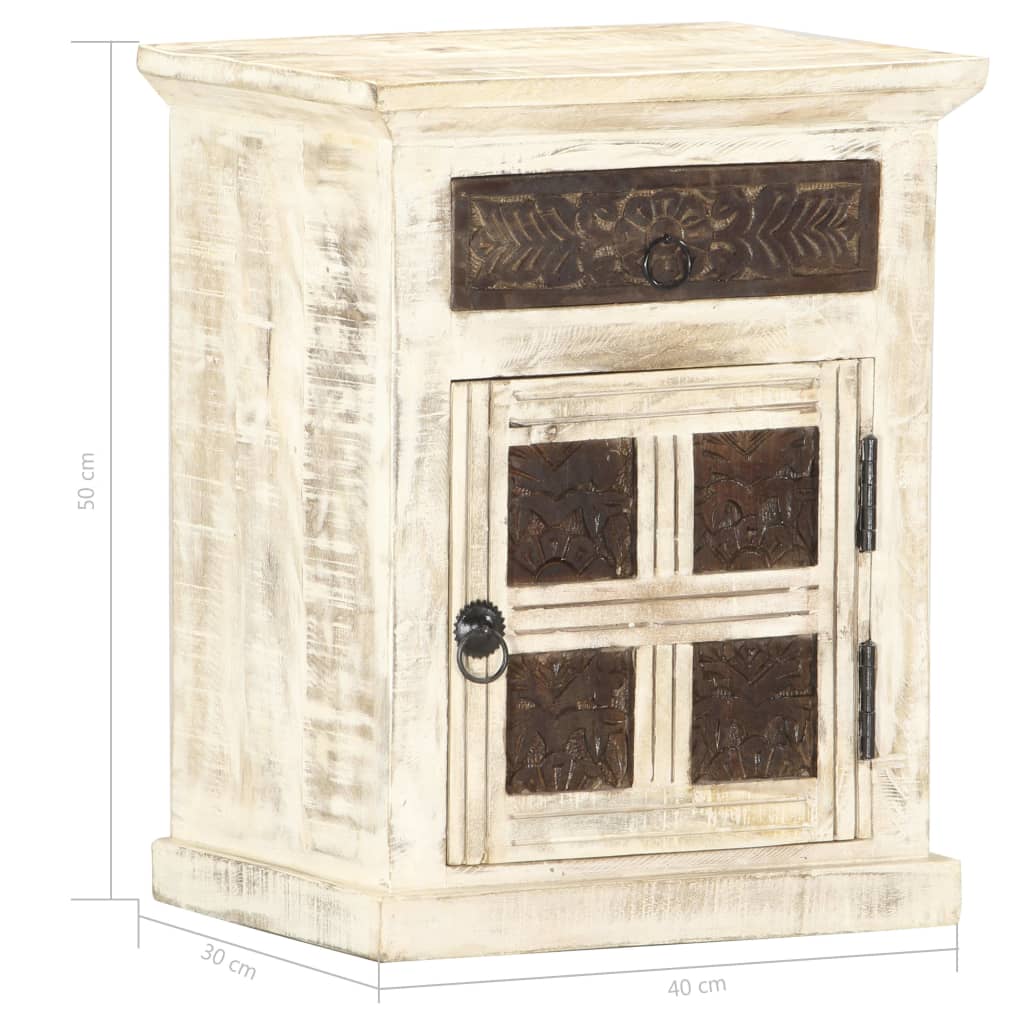 Bedside Cabinet White 40X30X50 Cm Solid Mango Wood