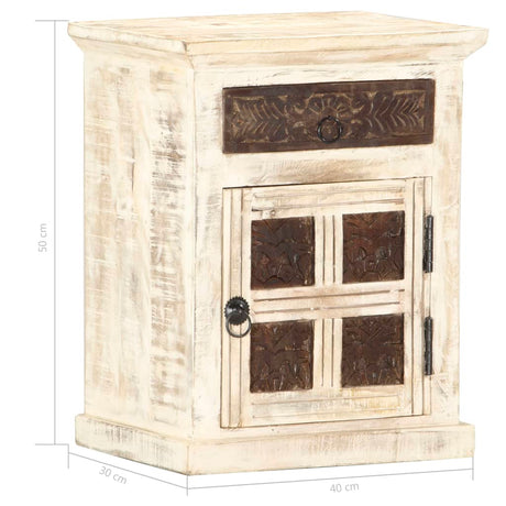 Bedside Cabinet White 40X30X50 Cm Solid Mango Wood
