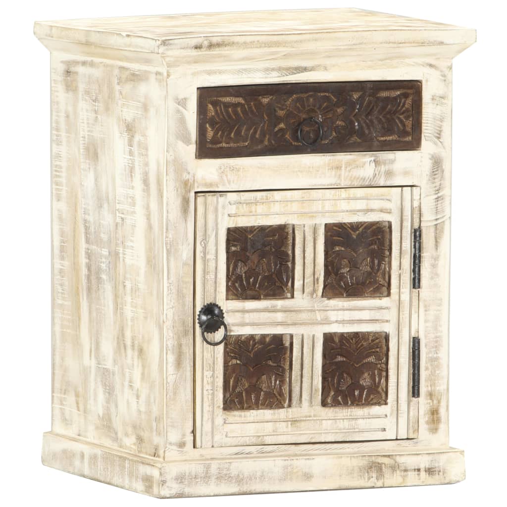 Bedside Cabinet White 40X30X50 Cm Solid Mango Wood