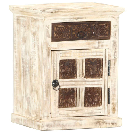 Bedside Cabinet White 40X30X50 Cm Solid Mango Wood