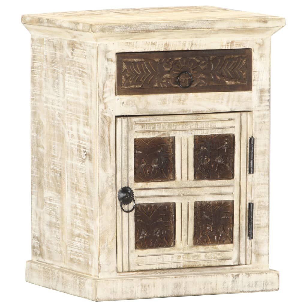 Bedside Cabinet White 40X30X50 Cm Solid Mango Wood
