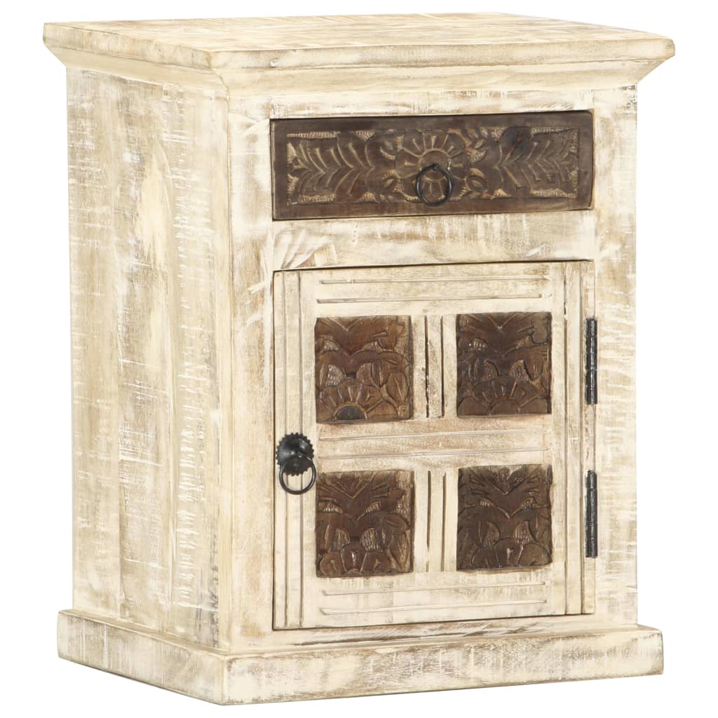 Bedside Cabinet White 40X30X50 Cm Solid Mango Wood