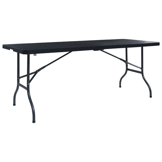 Folding Garden Table Black 180X75X72 Cm Hdpe Imitation Rattan