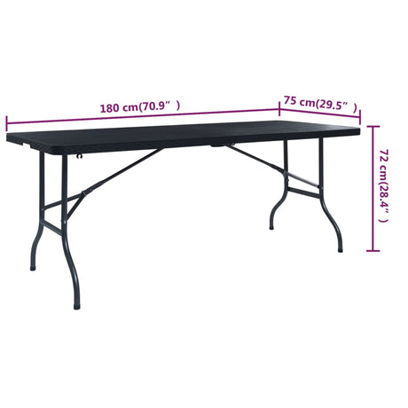 Folding Garden Table Black 180X75X72 Cm Hdpe Imitation Rattan