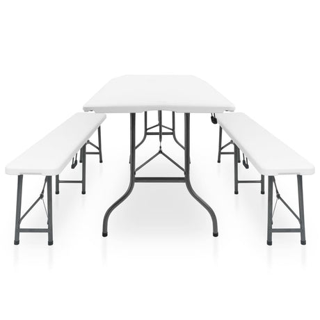 Folding Garden Table With 2 Benches 180 Cm Steel And Hdpe White