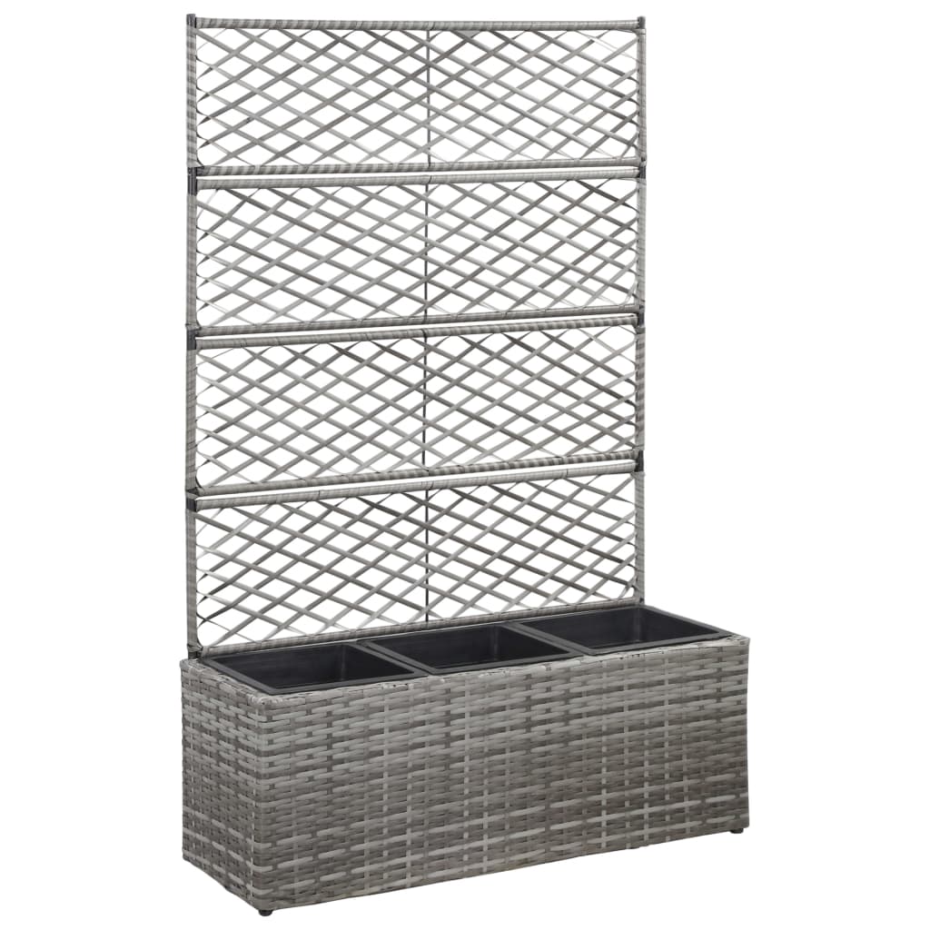 Trellis Raised Bed With 3 Pots Poly Rattan