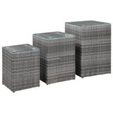 Side Tables 3 Pcs With Glass Top Poly Rattan