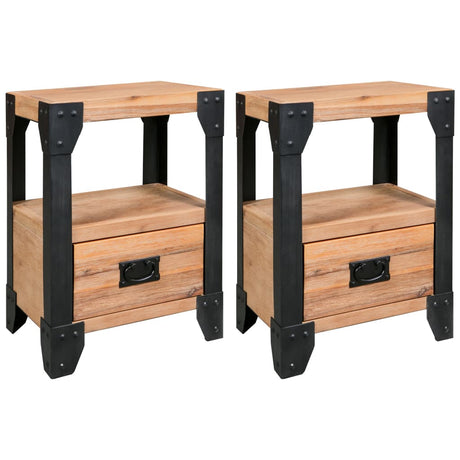 Nightstands 2 Pcs Solid Acacia Wood Steel 40X30X54 Cm