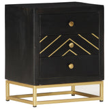 Bedside Cabinet Black And Gold 40X30X50 Cm Solid Mango Wood