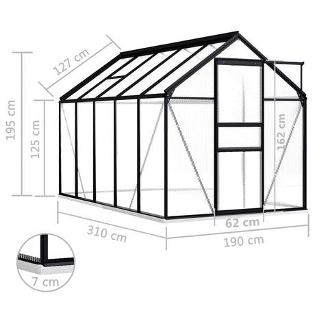 Greenhouse With Base Frame Anthracite Aluminium 5.89 M²