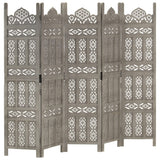 Hand Carved 5-Panel Room Divider Brown 200X165 Cm Solid Mango Wood
