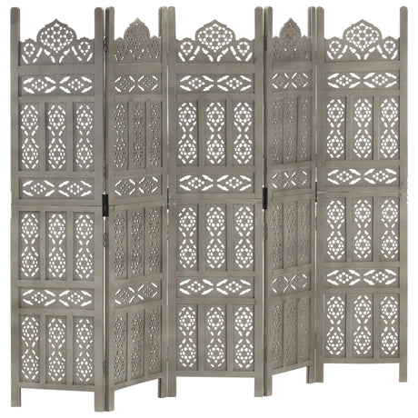Hand Carved 5-Panel Room Divider Brown 200X165 Cm Solid Mango Wood