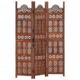 Hand Carved 5-Panel Room Divider Brown 200X165 Cm Solid Mango Wood