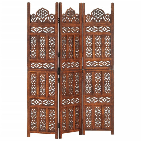 Hand Carved 5-Panel Room Divider Brown 200X165 Cm Solid Mango Wood