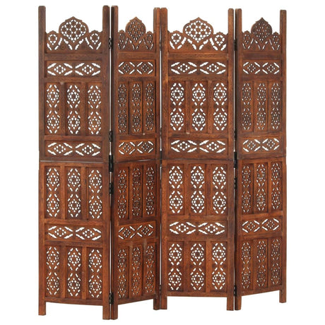 Hand Carved 5-Panel Room Divider Brown 200X165 Cm Solid Mango Wood