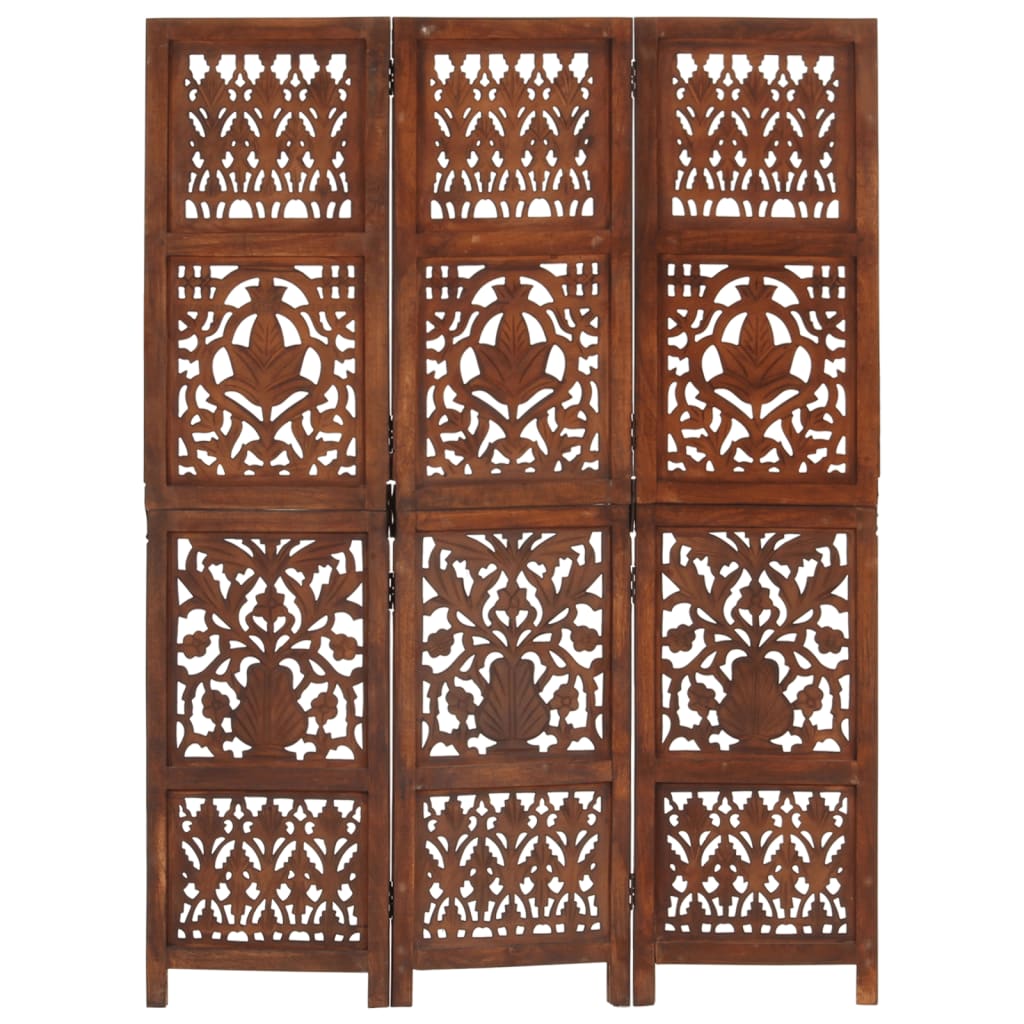 Hand Carved 3-Panel Room Divider 120X165 Cm Solid Mango Wood